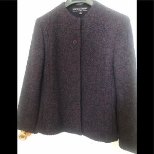 Purple boiled wool collarless blazer